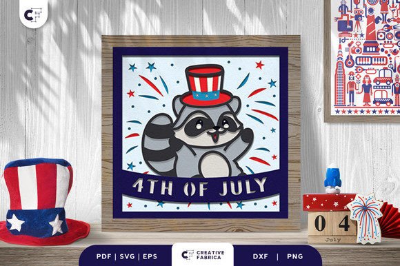 4th of July Raccoon 3D Shadow Box SVG: A Unique Way to Celebrate Independence Day