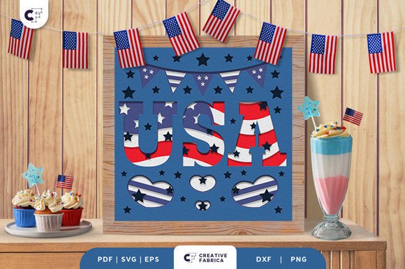 American Sign 3D Layered Box Paper Cut SVG