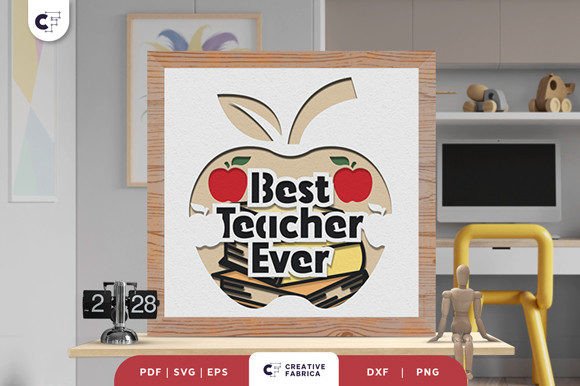Apple for Teacher 3D Shadow Box SVG
