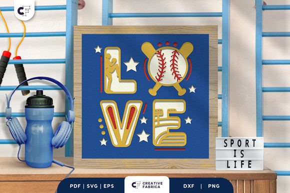 Baseball LOVE 3D Shadow Box Paper Cut