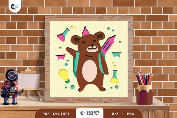Bear Back to School 3D Shadow Box