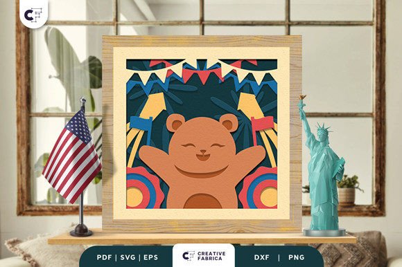 Bringing Patriotism to Life with the Independence Day Bear 3D Shadow Box Paper Cut