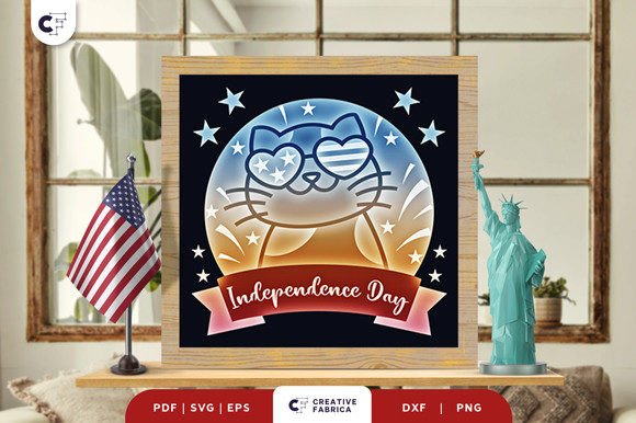 Cute American Cat 3D Shadow Box SVG