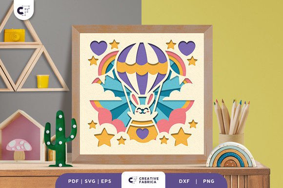Cute Hot Air Balloon 3D Shadow Box SVG