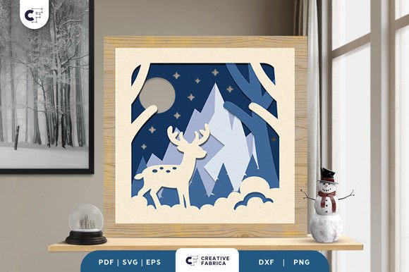 Deer on Mountain Landscape 3D Shadow Box