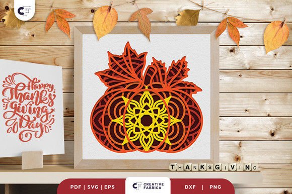 Fall Pumpkin and Maples Mandala 3D SVG