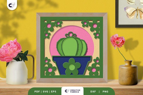 Floral Pot Succulent 3D Paper Cut SVG