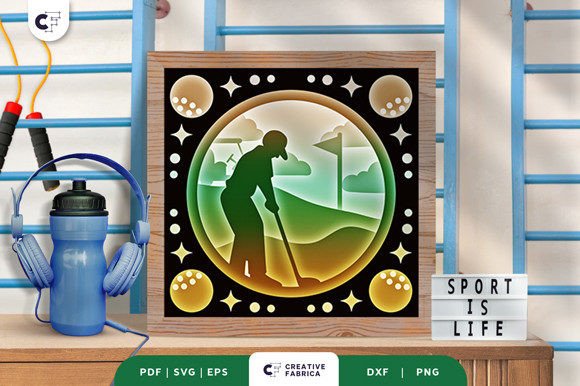 Golf Player Paper Cutting Light Box