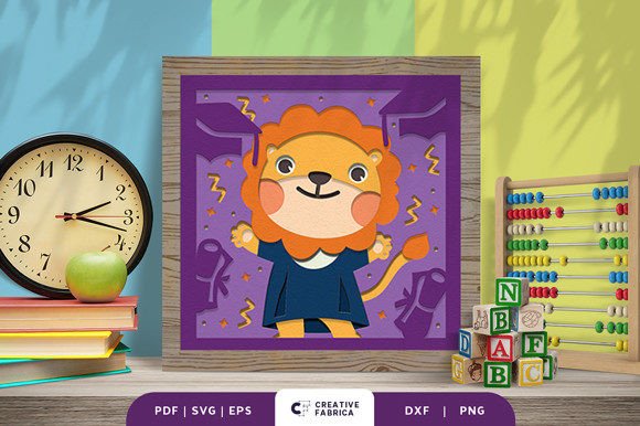Graduating Lion 3D Paper Cut SVG