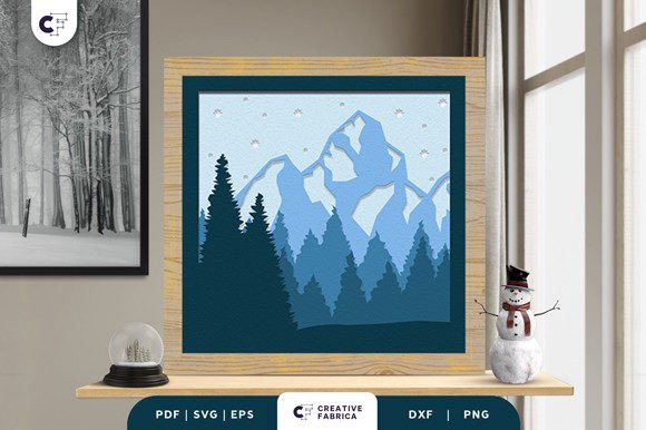 Ice Mountain 3D Shadow Box SVG: A Winter Wonderland in Your Hands