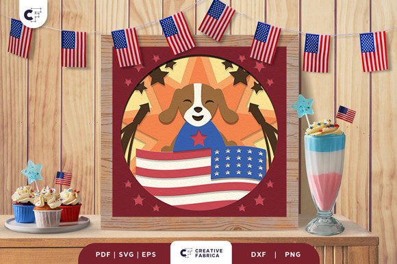 Patriotic Dog 3D Shadow Box SVG for Your Independence Day Decor