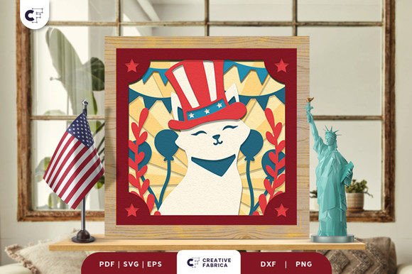 Patriotic Kitten 3D Shadow Box Paper Cut: A Unique Way to Celebrate Independence Day