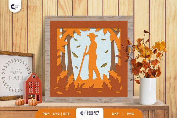 Raking the Leaves 3D Shadow Box SVG for Creative Expression
