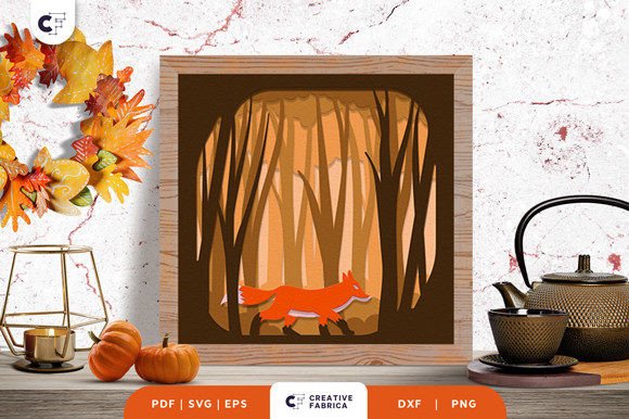 Red Fox in Forest Fall 3D Shadow Box