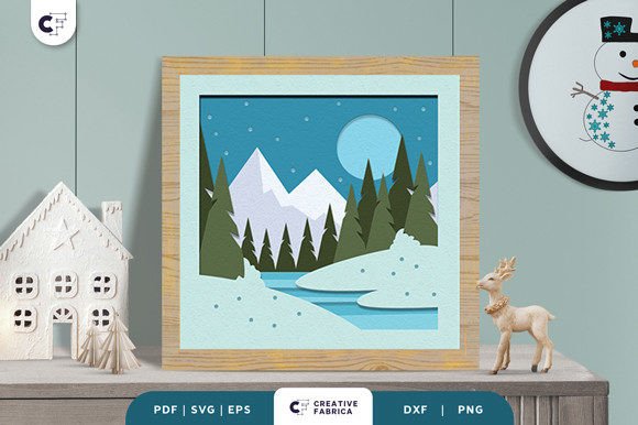 Snowy Lake 3D Light Box Paper Cut: A Winter Wonderland in Your Home