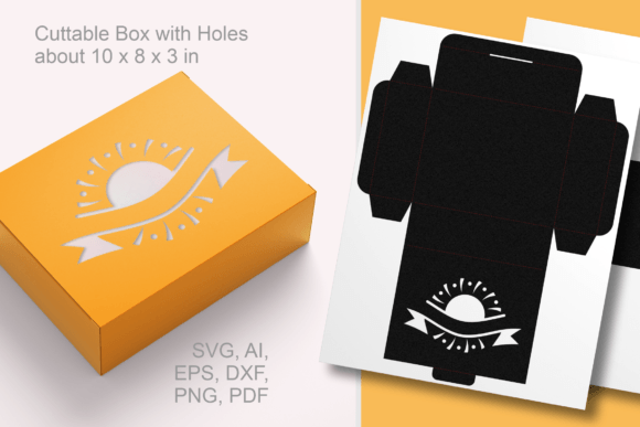 Sun with Ribbon Rectangular Gift Box SVG