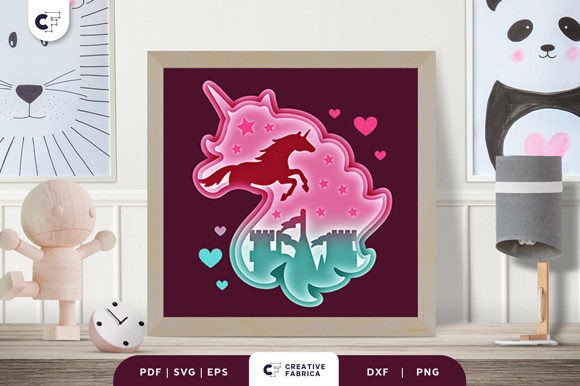 Unicorn Head Silhouette 3D Shadow Box