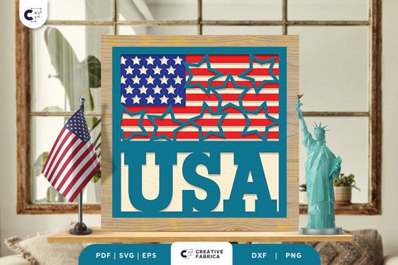 USA Sign 3D Shadow Box SVG