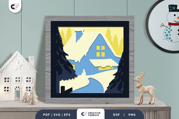Winter Home Shadow Box Paper Cut