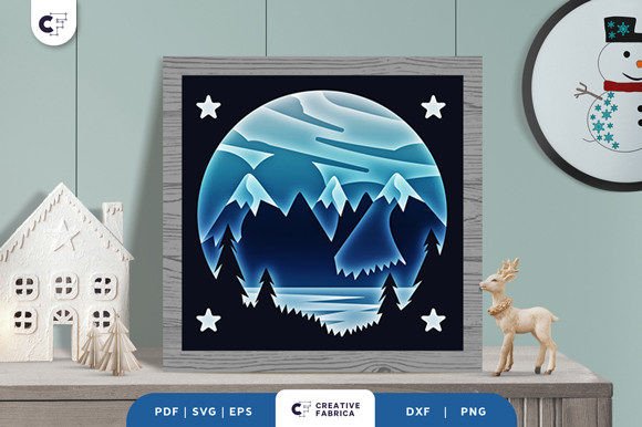 Winter Lake Shadow Box Paper Cut
