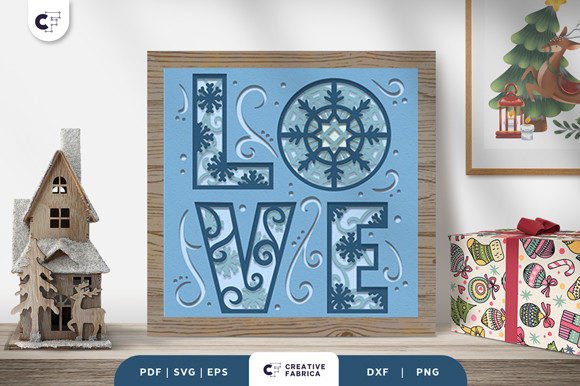 Winter Love Sign 3D Paper Cut SVG